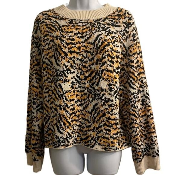 Rachel Comey Women's Cream and Orange Tiger Print Wool Blend Knit Sweater Size M - Picture 1 of 8